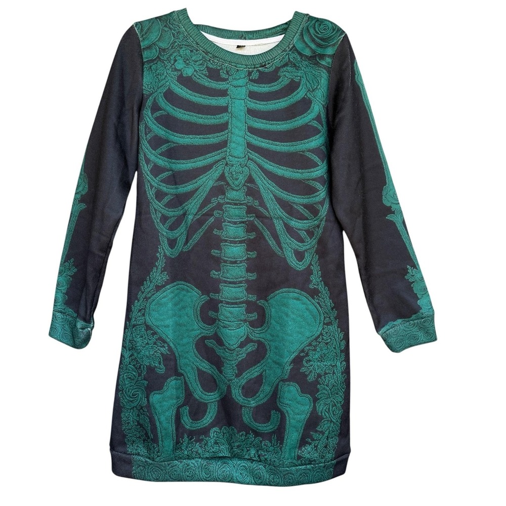 Skeleton Graphic Sweater Dress Womens Small Black Halloween Gothic